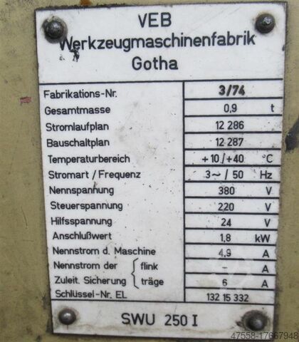 เครื่องบดเครื่องมือ WMW GOTHA SWU 250 I