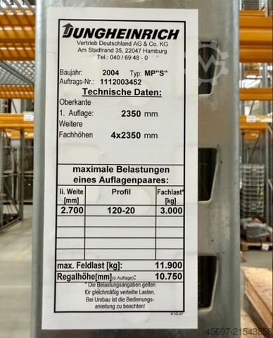 Zwaarlaststelling Jungheinrich Palettenregalständer Meta 1175 x 110 cm