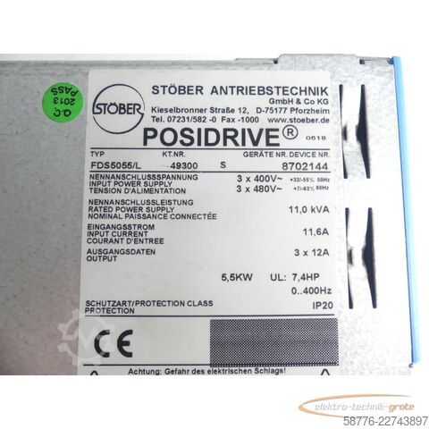 组成部分 Stöber FDS5055/L Posidrive Servoantrieb HW 11 SW 5.3C SN: 8702144