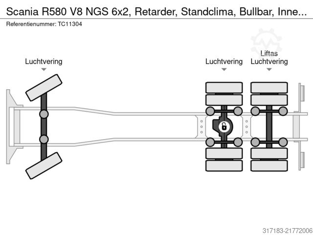 Šasija s vozačkom kabinom Scania R580 V8 NGS 6x2, Retarder, Standclima, Bullbar,...