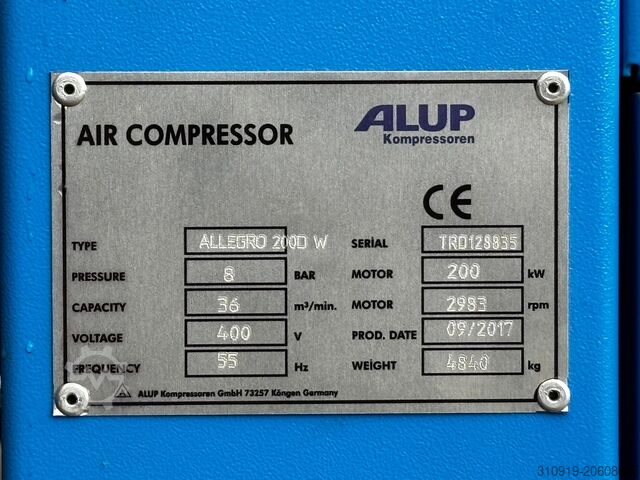 สกรูคอมเพรสเซอร์ ALUP Allegro 200 (200 kW, 36 m³/min, 8 bar)