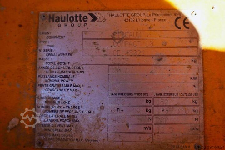 Thang máy cắt kéo Haulotte Compact 10 Electric, 10m Working Height, 450kg Cap