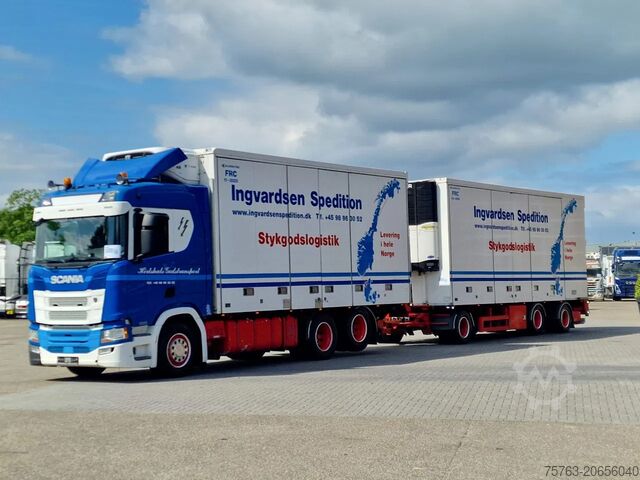 Pārvadājumi saldētavā/saldētavā Scania R500 NGS B6X2NB / Trailer-Bygg 12-2004 / Frigob...