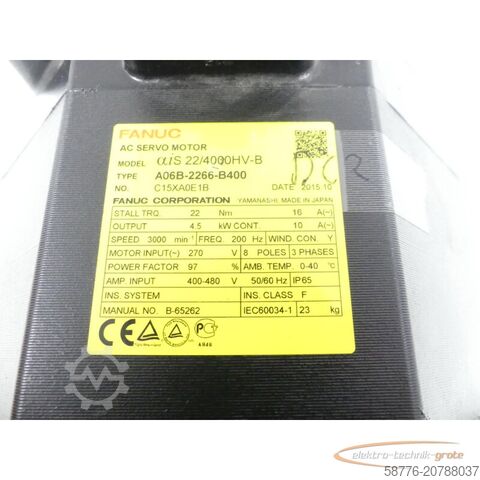 Steuerung Fanuc A06B-2266-B400 AC Servo Motor -ohne Encoder- SN: C15XADE1B