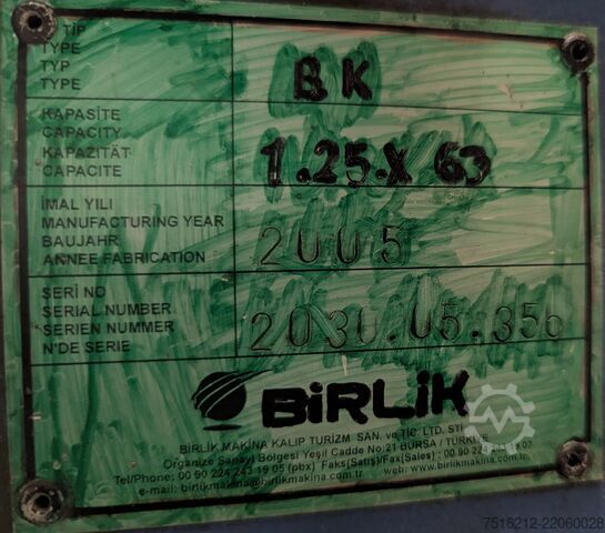 Giętarka do blachy Birlik BK 1.25.X 63