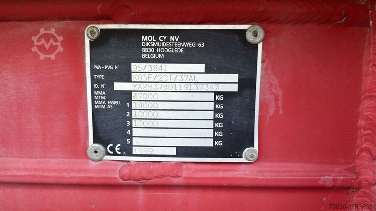 Tipper MOL KF85F/20T/37AI (BELGIAN TRAILER / DRUM BRAKES /...