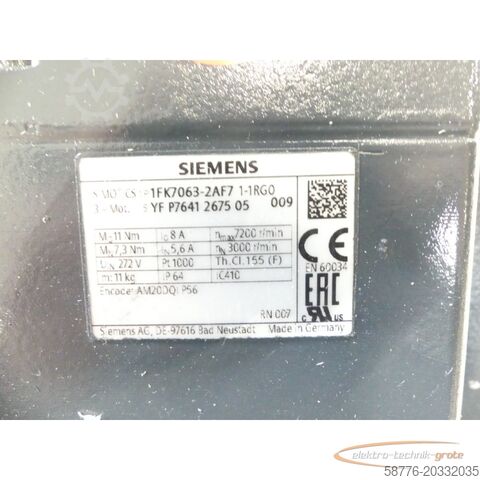 シーメンス・モーター Siemens 1FK7063-2AF71-1RG0 YFP7641267505009 generalüberholt - 12 Mon. Gewährl.