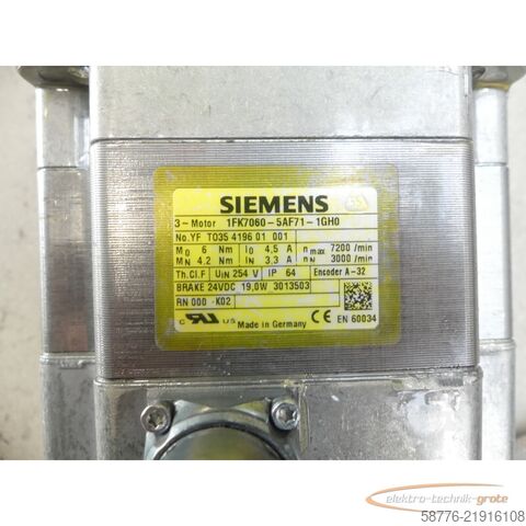 Unitate de control Siemens 1FK7060-5AF71-1GH0 Servomotor SN: YFT035419601001