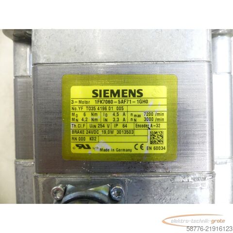 Unitate de control Siemens 1FK7060-5AF71-1GH0 Servomotor SN: YFT035419601005