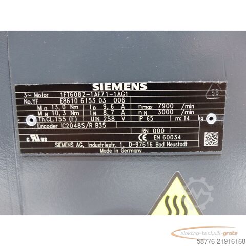 Valdymo blokas Siemens 1FT6082-1AF71-1AG1 SN:YFE8610615303006 generalüberholt mit 12 Monaten Gewährleistung! -