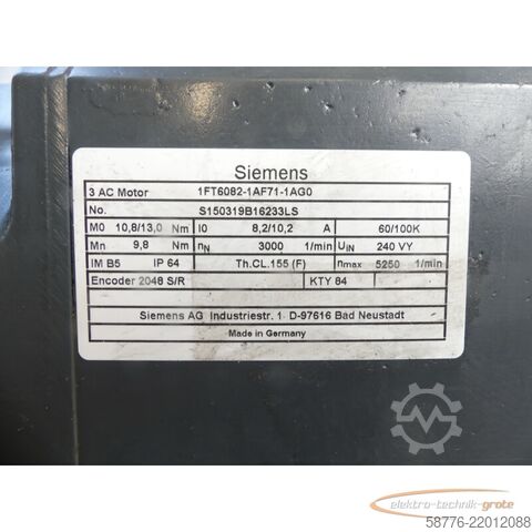 Steuerung Siemens 1FT6082-1AF71-1AG0 Motor SN: S150319B16233LS