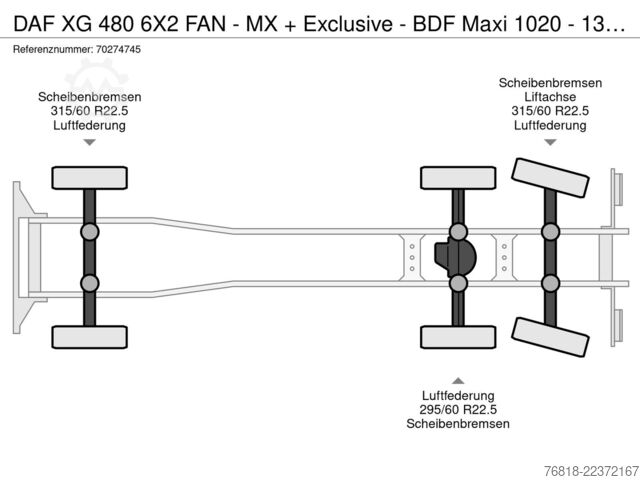 Вантажівка зі змінною надбудовою DAF XG 480 6X2 FAN - MX + Exclusive - BDF Maxi 1020