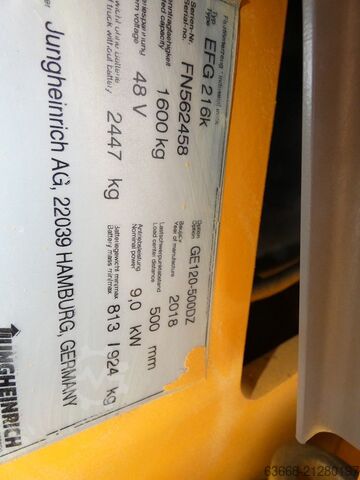 Electric 3-wheel forklift Jungheinrich EFG 216 K