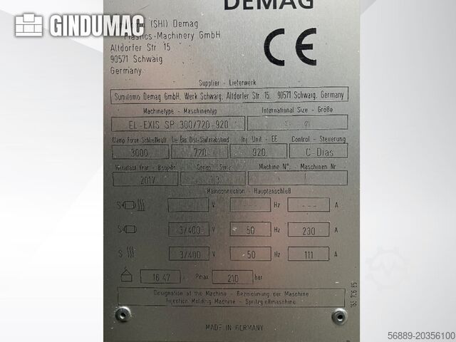 Elektrisk formsprutningsmaskin SUMITOMO SHI DEMAG El-Exis SP 300/720-920