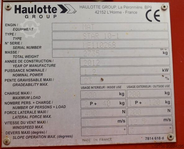 Telescopic boom lift Haulotte Star 10