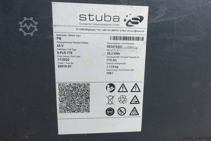 Krautuvų akumuliatorius, akumuliatorius, akumuliatorių blokas, energijos saugykla Stuba 48V 5PzS775 83% Staplerbatterie