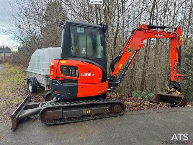Mini excavator Kubota U36-4 Beltegraver m/ 4 skuffer, rotortilt og klype