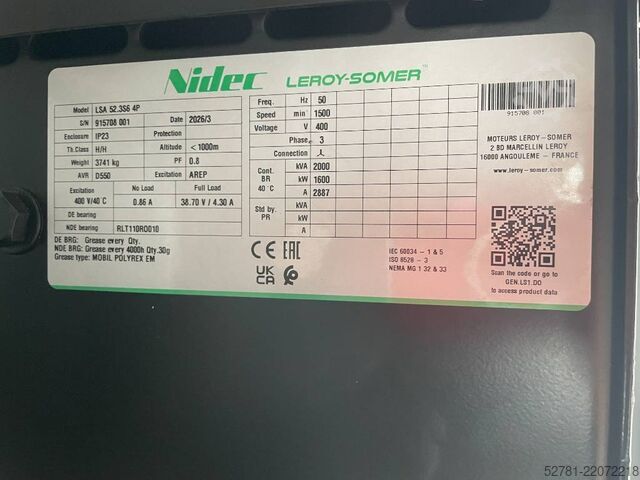 Agregado Perkins 4016-TAG2A - 2.200 kVA Generator - DPX-19826