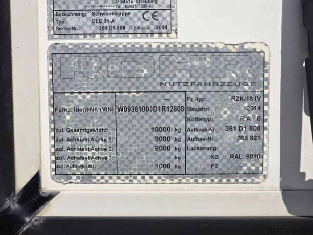 冷蔵トレーラー ROHR RZK * DURCHLADER *SCHWENKKLAPP * PALFINGER LBW *