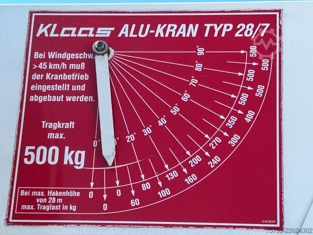 ট্রাক-মাউন্টেড ক্রেন ভ্যান DAF 45.130 Dachdeckerkran 28-7 Klaas 28M