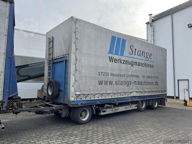 3-axle truck trailer, low-loader trailer, platform trailer with tarpaulin, sliding tarpaulin ETSCHA, MÜLLER MITTELTAL 