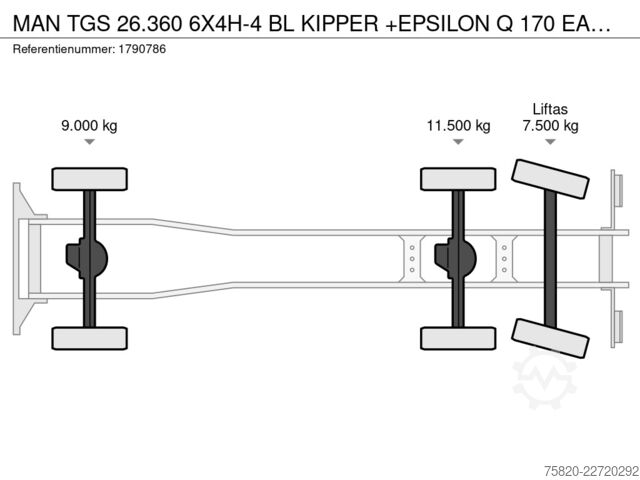 Nosturilla varustettu kippivaunu MAN TGS 26.360 6X4H-4 BL KIPPER +EPSILON Q 170 EASY...
