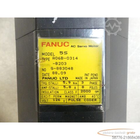  Fanuc 5S A06B-0314-B203 AC Servo Motor SN: G-883048