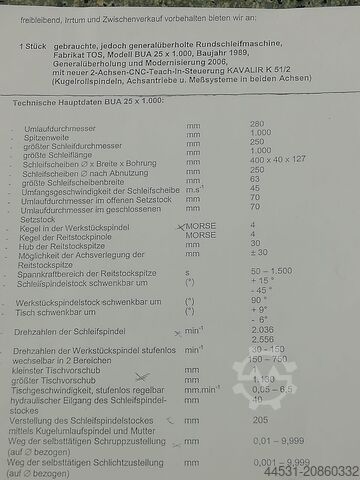 Rundschleifmaschine TOS BUA 25 x 1000