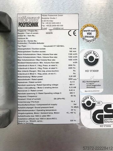 抽出システム Höcker Polytechnik Vacumobil VT 140/160-L