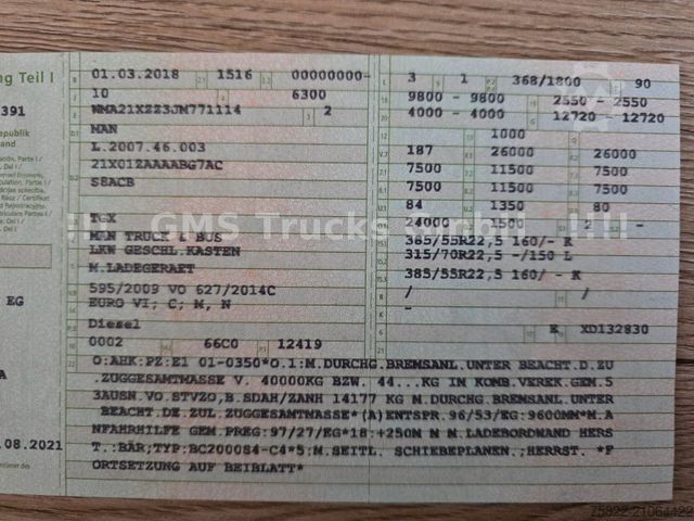 Бортовой грузовик с тентом MAN TGX 26.500 / Zug / Ret / Lenkachse / XL Zertifik