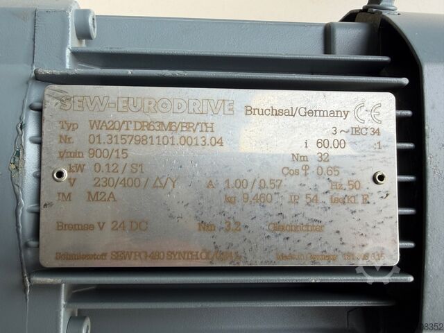  SEW-EURODRIVE WA20/T DR63M6/BR/TH 0,12 kW 15 obr./min 32 Nm 24 V DC hamulec SEW-EURODRIVE WA20/T DR63M6/BR/TH 0,12 kW 15 obr./min 32 Nm 24 V DC hamulec