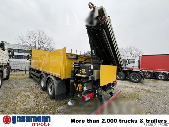 Flatbed truck MAN TGS 26.430 6x2-2 BL, Liftachse, Heckkran Fassi