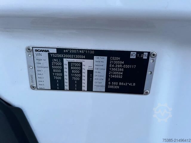 Chassis med førerhus Scania S580 6x2/4 Full options King of Road