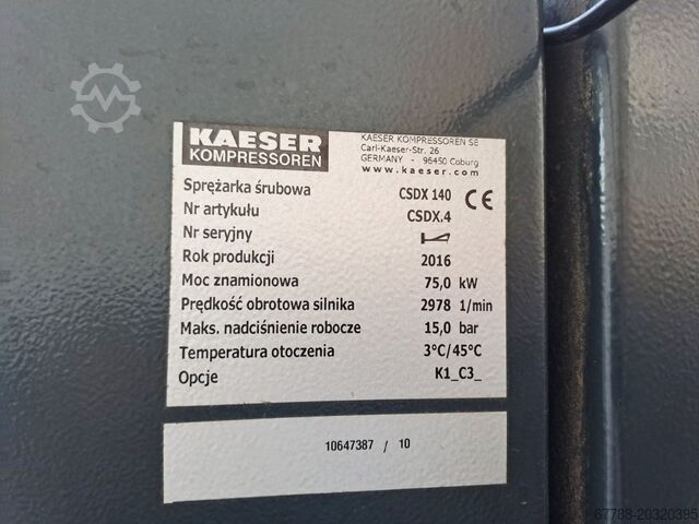 Vijčani kompresor Kaeser CSDX 140, 75 kW, 13 bar, 2016