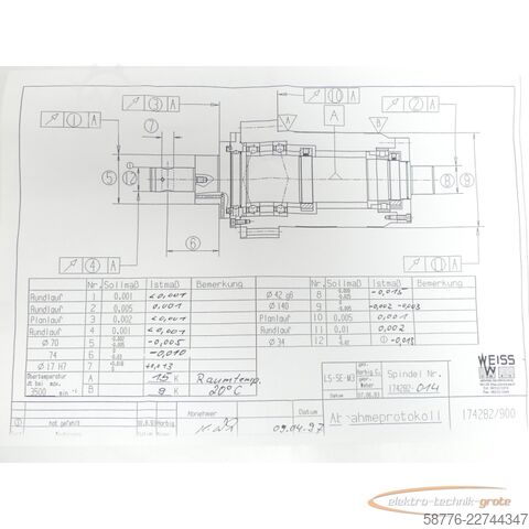 Komponente Weiss WEISS 174282-014 Spindel - ! -