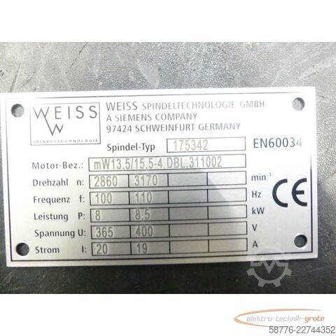 Componente Weiss 175342 Spindel Motor-Bez. mW13,5/15,5-4 DBL.311002 EN60034 -