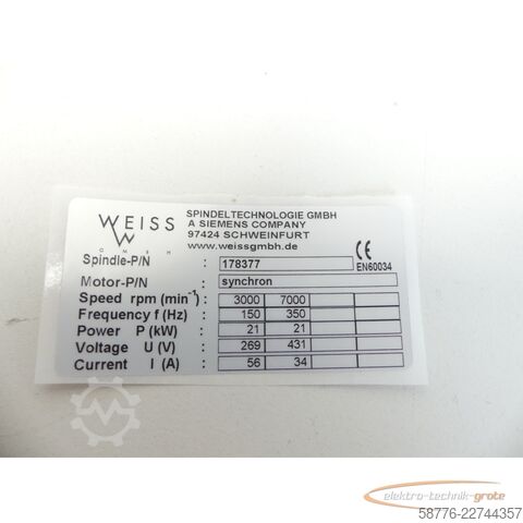 Componente Weiss 178377 Schleifspindel 21kw / 7000 U/min = 0001    !