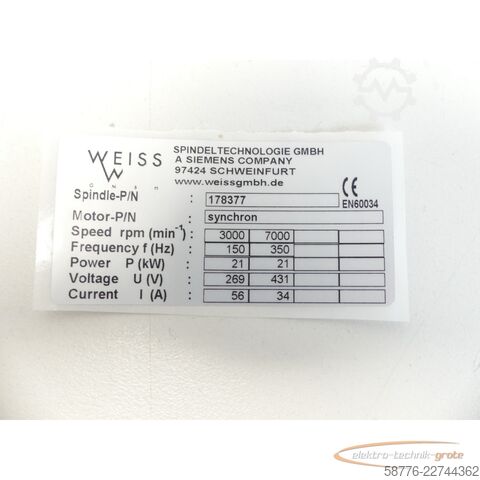 Komponens Weiss 178377 Schleifspindel 21kw / 7000 U/min = 0002    !