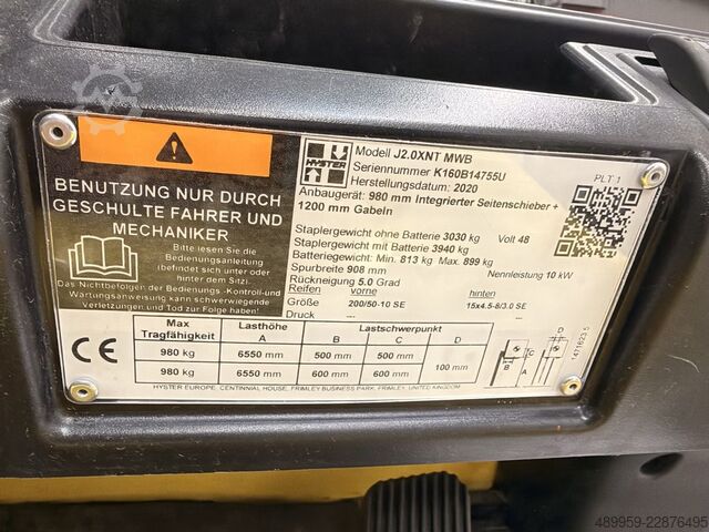 Rafknúinn þriggja hjól lyftara Hyster J2.0 XNT