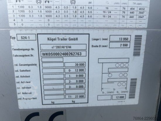 Åben sættevogn med presenning KöGEL SN 24 MEGA-TAUTLINER REIFEN 435/50/19,5