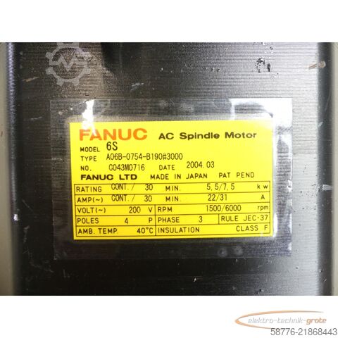 Riadiaca jednotka Fanuc 6S A06B-0754-B190 # 3000AC Spindle Motor SN: C043M0716 --