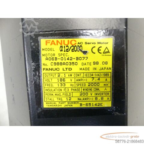  Fanuc A06B-0142-B077 AC Servo Motor SN: C988A0350