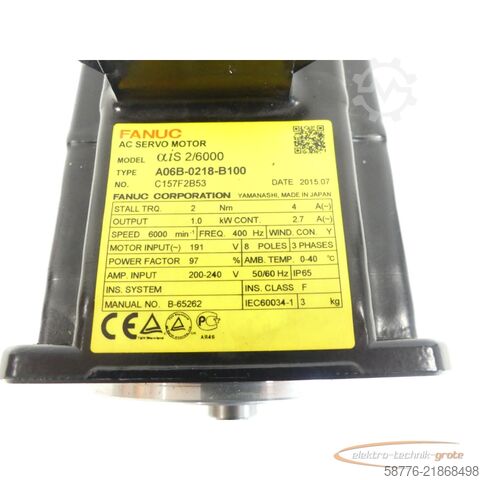  Fanuc A06B-0218-B100 AC Servo Motor SN: C157F2B53 + Pulsecoder A860-2000-T301