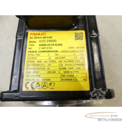  Fanuc A06B-0218-B200 AC Servo Motor SN: C148F2F0D mit A860-2000-T301 Pulsecoder