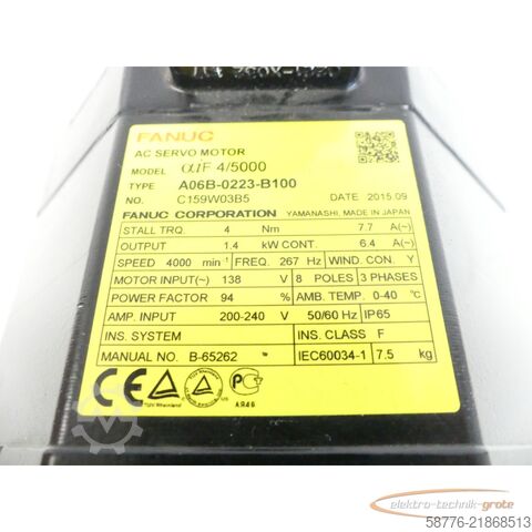  Fanuc A06B-0223-B100 AC Servo Motor SN: C159W03B5 ohne Pulsecoder