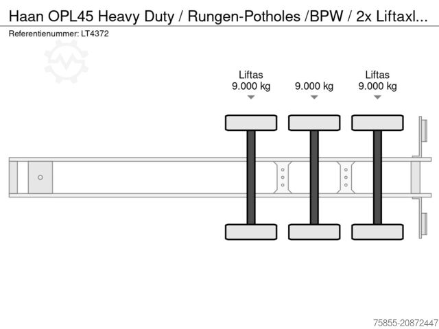 Platte bak Haan OPL45 Heavy Duty / Rungen-Potholes /BPW / 2x Li...