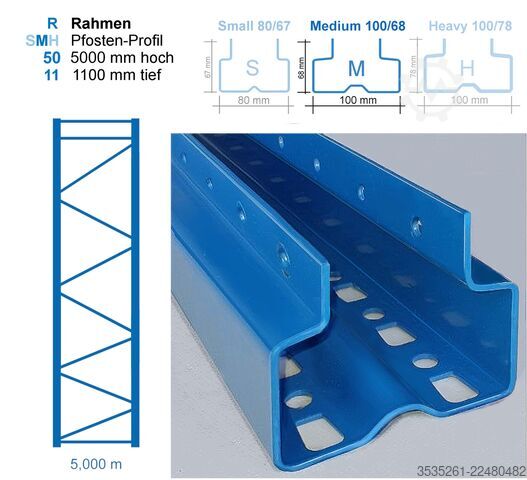 Стойка для дисков 10x13,7 m lang, 5 m hoch, 10 Schutzecken 50 Rahmen, 240 Traversen (3300) 3,25 t