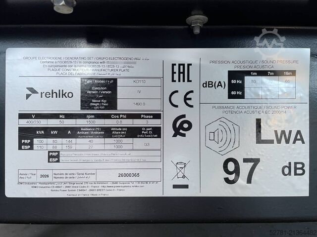 Aggregato Kohler (Rehlko) KD110 - 110 kVA Generator - DPX-17106