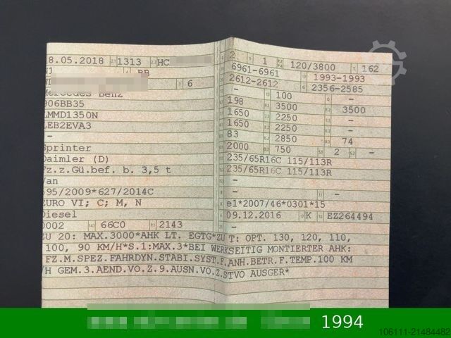 ون با سقف بلند MERCEDES-BENZ Sprinter II 316 CDI MAXI/KLIMA/KAMERA