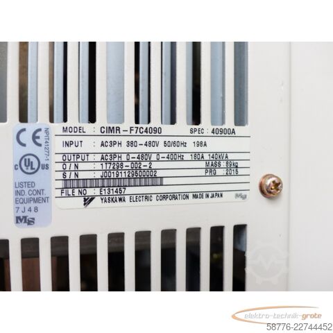 Component Yaskawa CIMR - F7C4090 Frequenzumrichter SN:J00191129500002